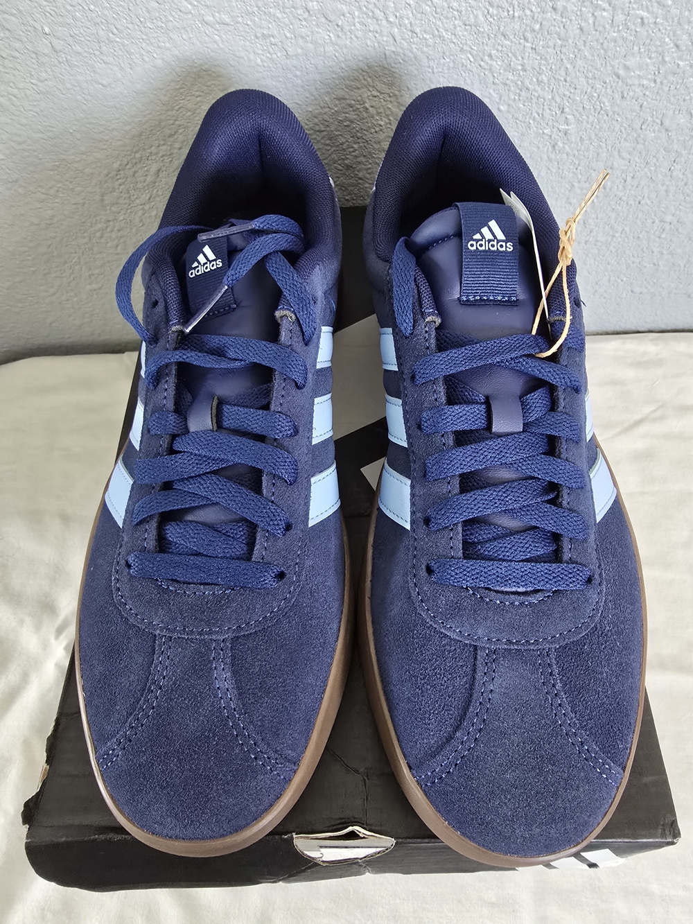 adidas Womens VL Court 3.0 Navy Suede Sneakers with Light Blue Stripes - Picture 4 of 4